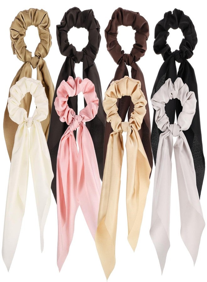 obeoby 8PCS Bow Hair Scrunchies, Hair Scarf for Women Knotted Bow Satin Ribbon Girls Valentines Day Outfit - Image 1